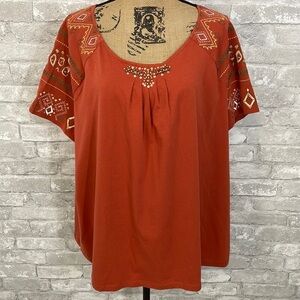 Alfred Dunner Birds Of Paradise Embroidered Top